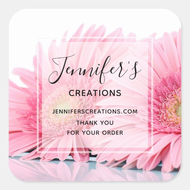 Pink Gerbera Daisies Photo - Business Thank You Square Sticker (Front)