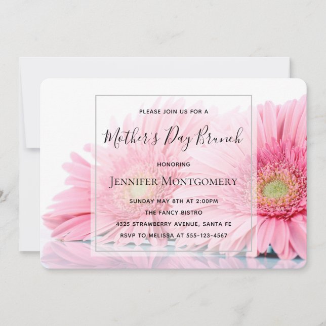 Pink Gerbera Daisies Photo Mother's Day Brunch Invitation (Front)