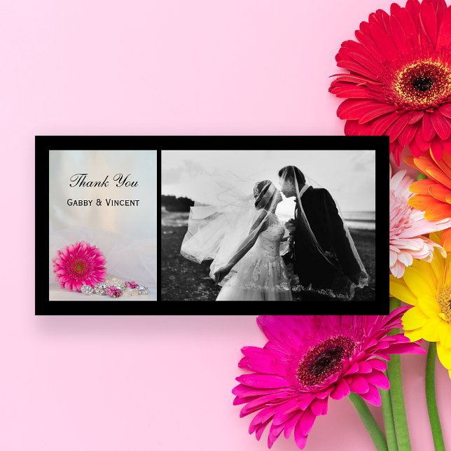 Pink Gerbera Daisy and Buttons Wedding Thank You (Creator Uploaded)