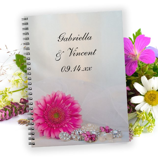 Pink Gerbera Daisy and Diamond Buttons Wedding Notebook (Creator Uploaded)