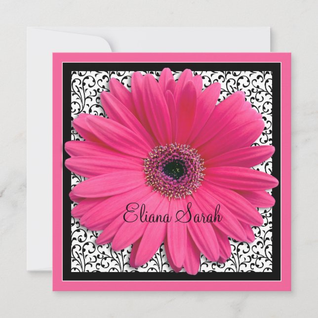 Pink Gerbera Daisy Bat Mitzvah Invitation (Front)