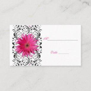 Pink Gerbera Daisy Black Floral Place Card