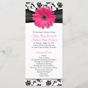 Pink Gerbera Daisy Black Floral Wedding Program