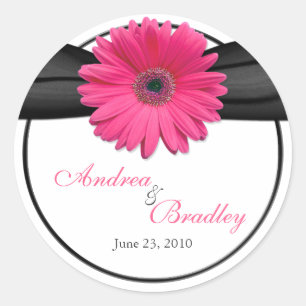 Pink Gerbera Daisy Black Personalised Wedding Classic Round Sticker