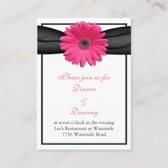 Pink Gerbera Daisy Black Ribbon Reception Card (Front)