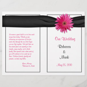 Pink Gerbera Daisy Black Ribbon Wedding Program