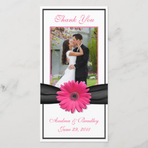 Pink Gerbera Daisy Black Ribbon Wedding Thank You Card