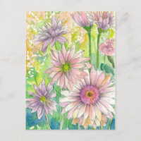Pink Gerbera Daisy Bouquet Watercolor Flowers Art