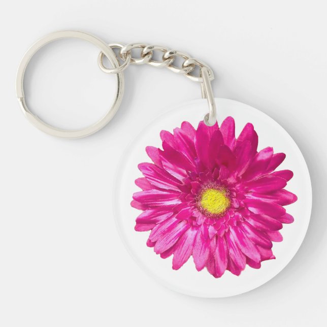 Pink gerbera daisy chic floral round  key ring (Front)