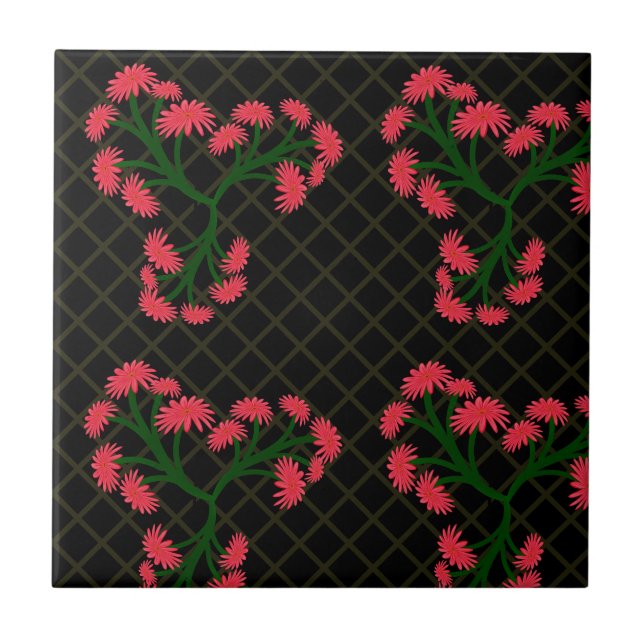 Pink Gerbera Daisy Floral Bouquet pattern  Ceramic Tile (Front)