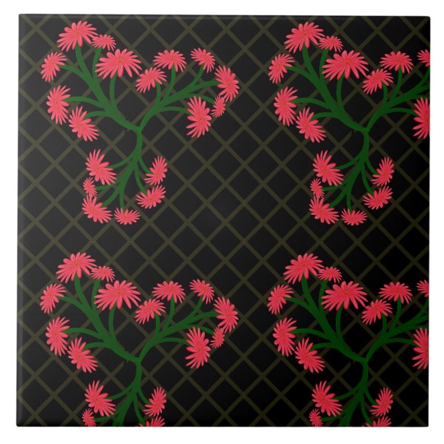 Pink Gerbera Daisy Floral Bouquet pattern  Ceramic Tile (Front)