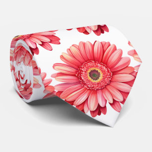 Pink Gerbera Daisy Floral Flower Faux Silk Tie
