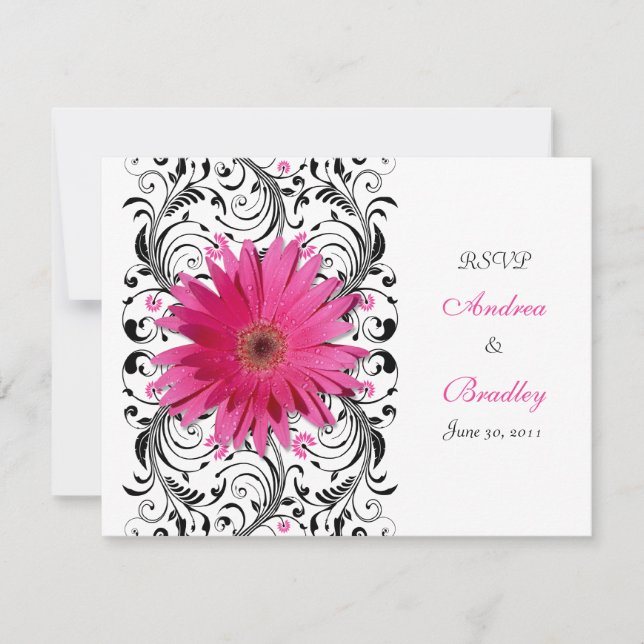 Pink Gerbera Daisy Floral RSVP Reply Card (Front)