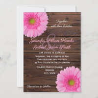 Pink gerbera daisy floral rustic wood wedding