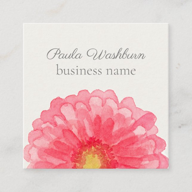 Pink Gerbera Daisy Flower Eggshell White Square Business Card (Front)