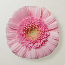 Pink Gerbera Daisy Flower Round Pillow