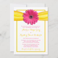 Pink Gerbera Daisy Flower Yellow Ribbon Wedding