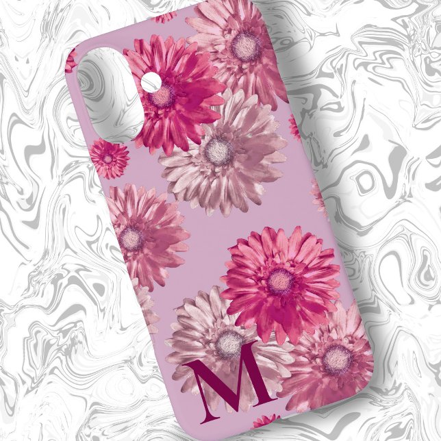 Pink Gerbera Daisy Flowers on Dusty Mauve Floral Case-Mate iPhone Case (Creator Uploaded)