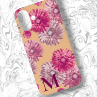 Pink Gerbera Daisy Flowers on Orange Floral