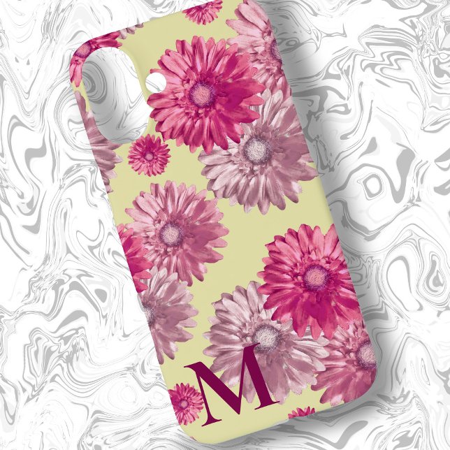 Pink Gerbera Daisy Flowers on Yellow Floral Case-Mate iPhone Case (Creator Uploaded)