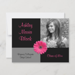 Pink Gerbera Daisy Funky Photo Graduation Invitation