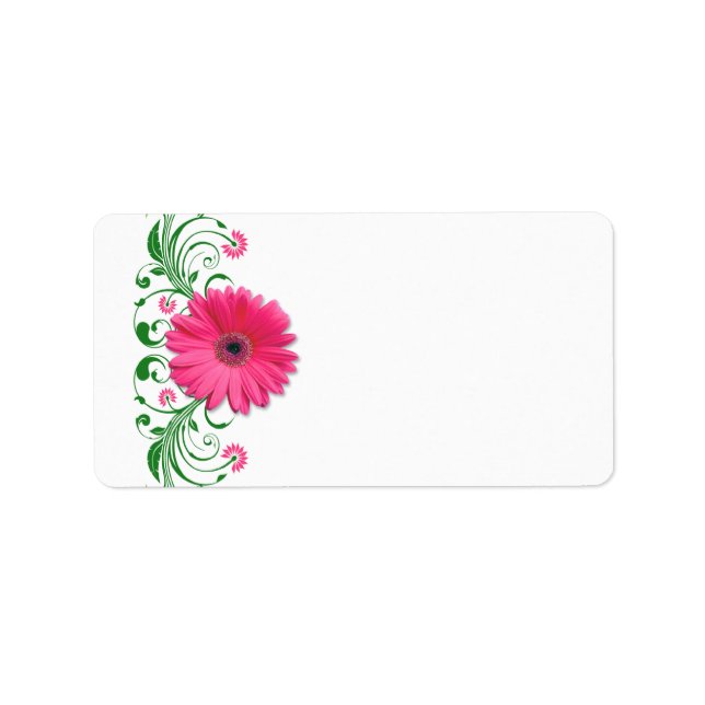 Pink Gerbera Daisy Green Wedding Blank Address Label (Front)