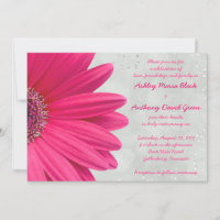 Pink Gerbera Daisy Grey Grey Wedding Invitation