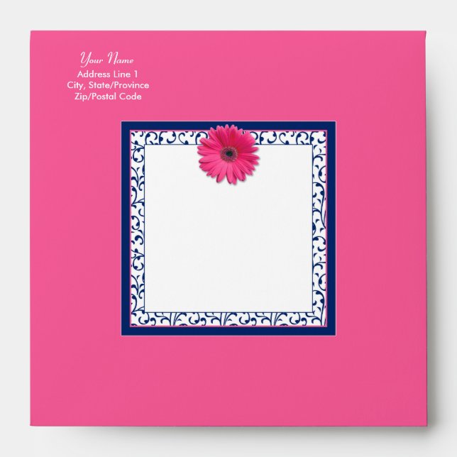 Pink Gerbera Daisy Navy Blue Floral Square Envelopes (Front)