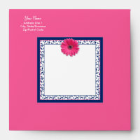 Pink Gerbera Daisy Navy Blue Floral Square