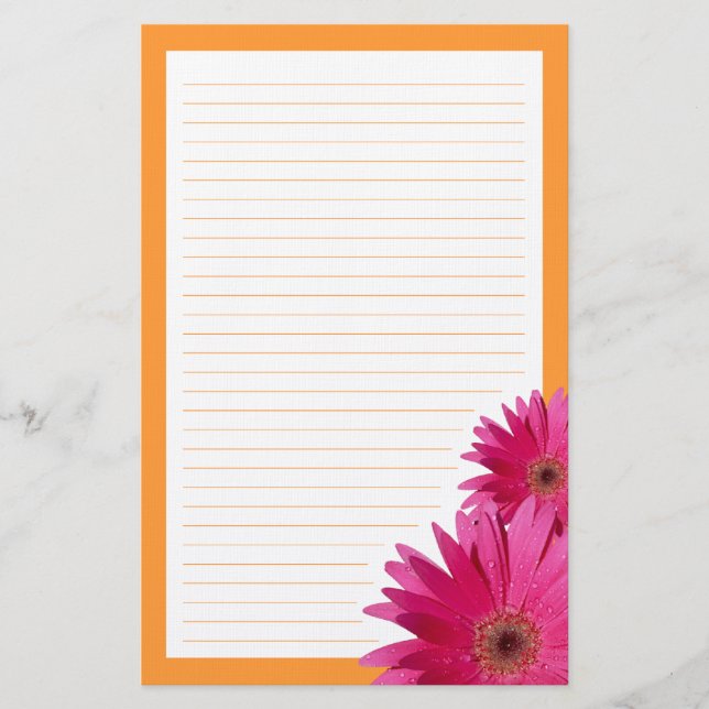 Pink Gerbera Daisy Orange Border Stationery (Front)