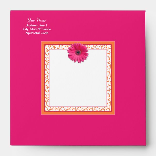 Pink Gerbera Daisy Orange Floral Square Envelopes (Front)