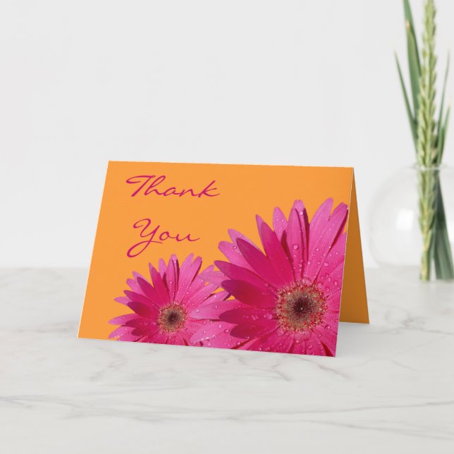 Pink Gerbera Daisy Orange Wedding Thank You (Front)