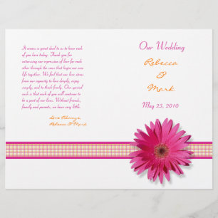 Pink Gerbera Daisy Plaid Ribbon Wedding Program