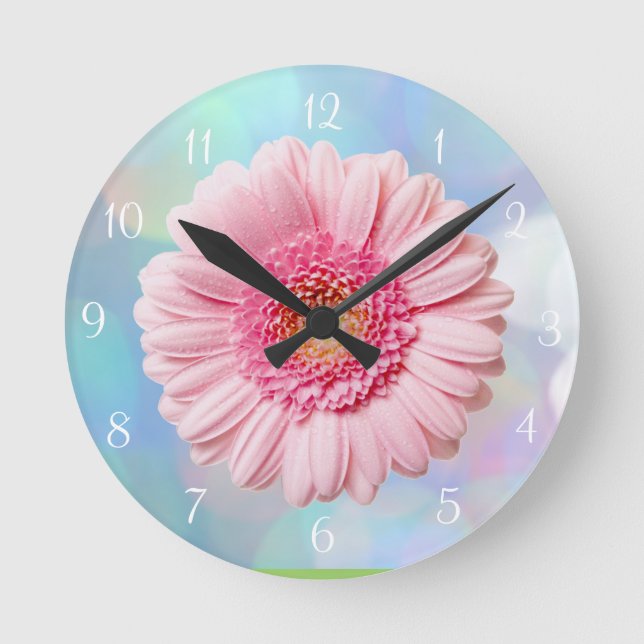 Pink Gerbera Daisy Round Wall Clock (Front)