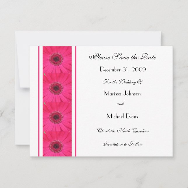 Pink Gerbera Daisy Save the Date Invitation (Front)