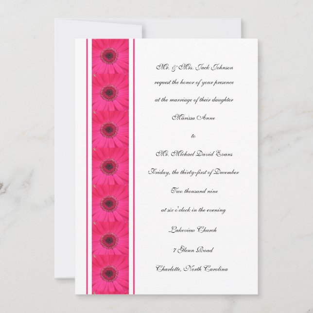 Pink Gerbera Daisy Wedding Invitation (Front)