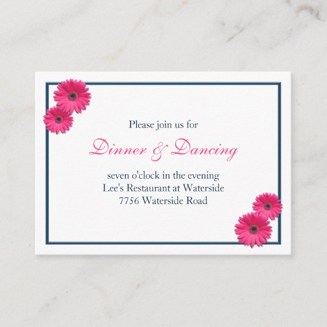 Pink Gerbera Daisy Wedding Reception Card (Front)