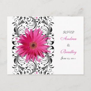 Pink Gerbera Daisy Wedding RSVP Reply Postcard