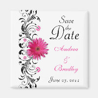 Pink Gerbera Daisy Wedding Save the Date Magnet