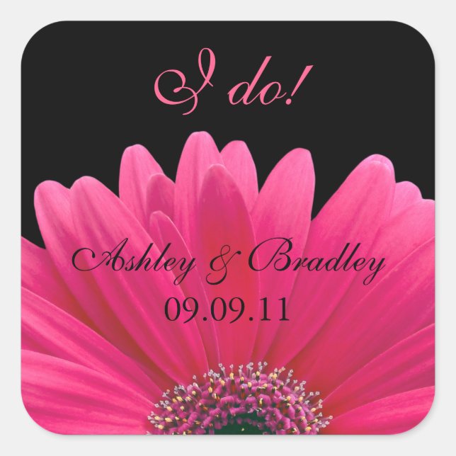 Pink Gerbera Daisy Wedding Sticker Envelope Seal (Front)