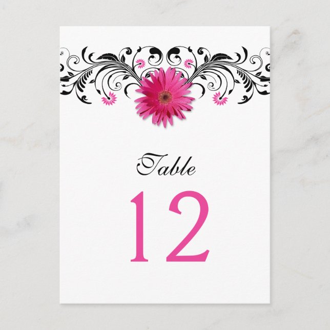 Pink Gerbera Daisy Wedding Table Number Card (Front)