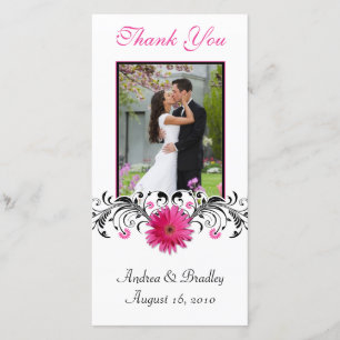 Pink Gerbera Daisy Wedding Thank You Photo Card