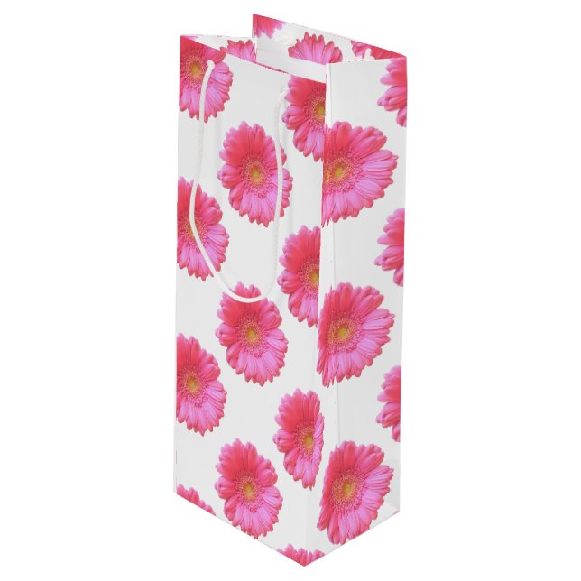Pink gerbera daisy wine gift bag (Front Angled)