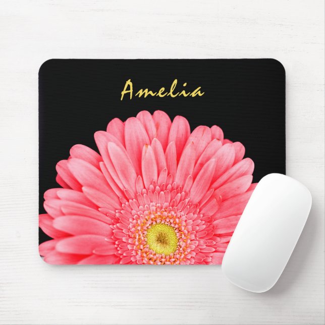 Pink Gerbera Flower Mouse Pad (With Mouse)