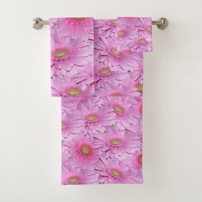Pink Gerbera Flowers, Bathroom Towel Set, (Insitu)