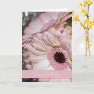 Pink Gerbera Flowers Sparkle Birthday Card