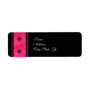 Pink Gerbera on Black Wedding Address Label Return Address Label