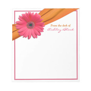 Pink Gerbera Orange Ribbon Personalised Notepad