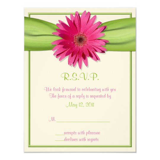 Pink Gerbera with Green Ribbon Response Card