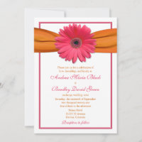 Pink Gerbera with Orange Ribbon Wedding Invitation